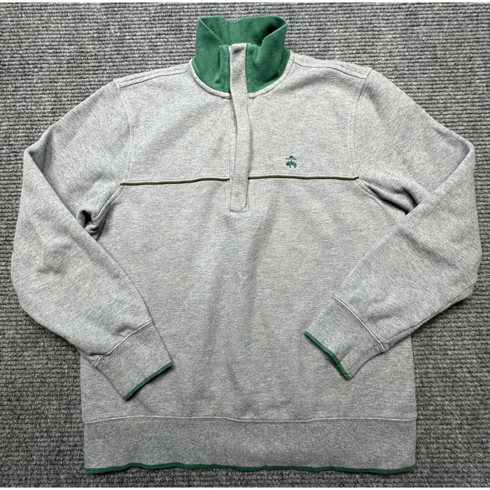 Brooks Brothers Quarter Zip Sweatshirt Mens Small Gray Green Trim Fleece Lined